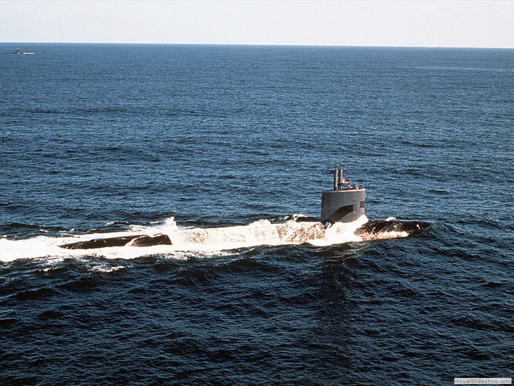 USS Silversides (SSN-679) departing Narragansett Bay during 1991.