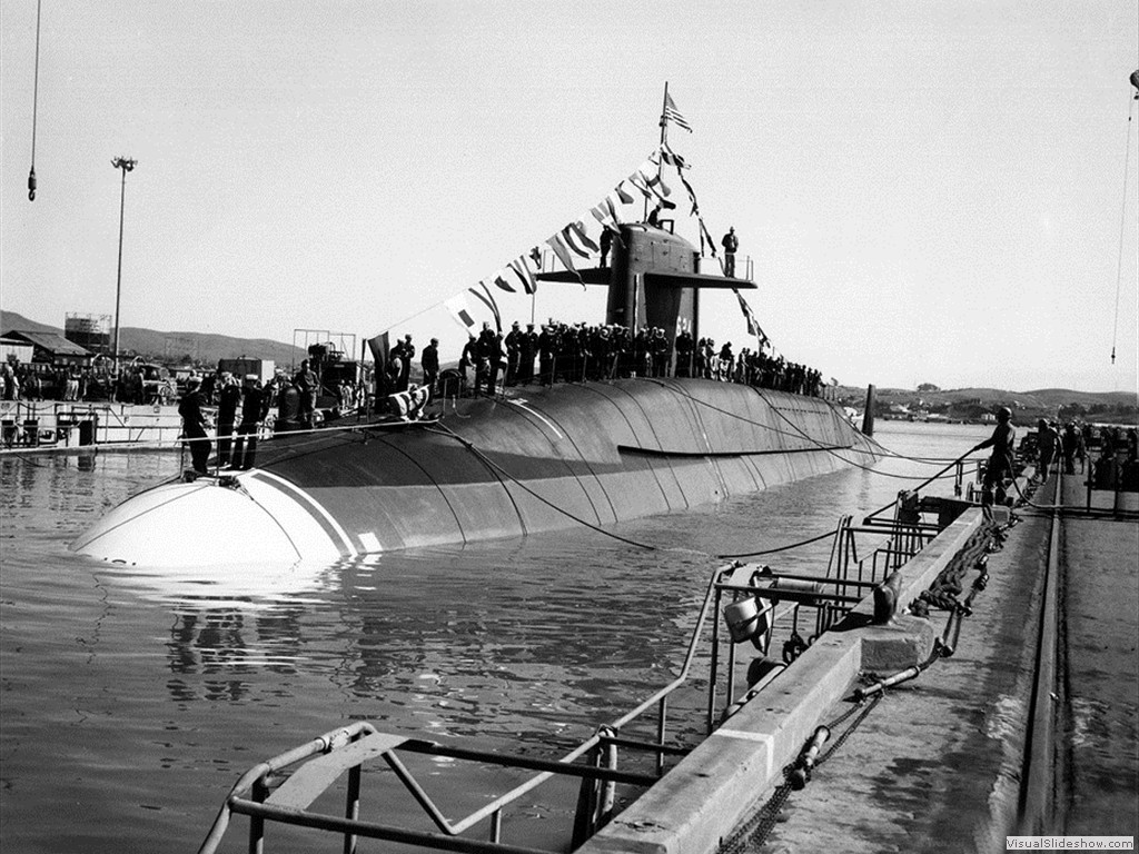 USS Woodrow Wilson (SSBN-624) enters dry dock following her launching in 1963.